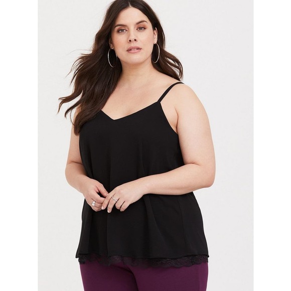 Torrid Georgette Lace Hem Cami Top Women's Size 3X Deep Black Spaghetti Straps - Picture 1 of 9